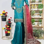 Embroidered Long Shirt with Sharara and Dupatta
