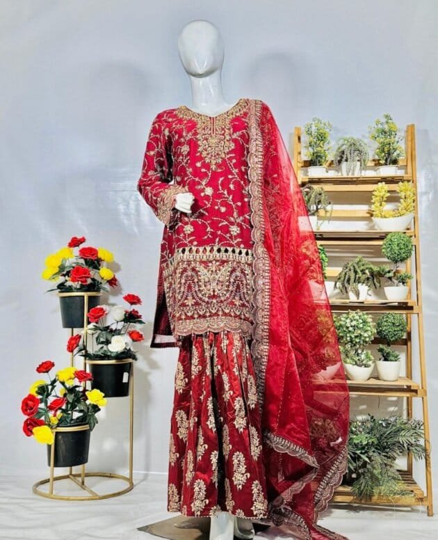 Long Shirt with Embroidered Gharara