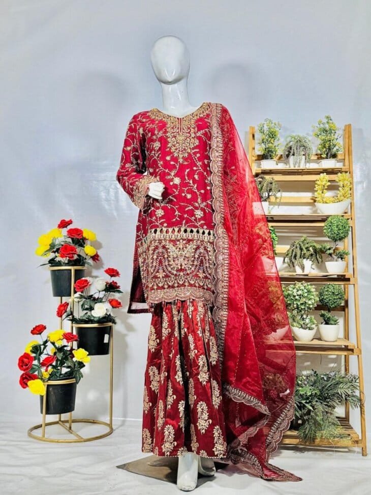 Long Shirt with Embroidered Gharara