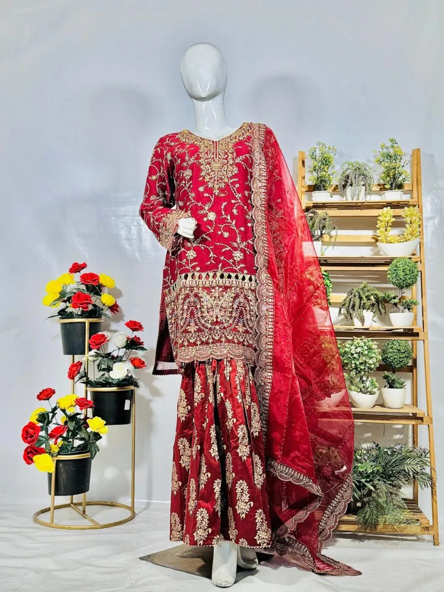 Long Shirt with Embroidered Gharara