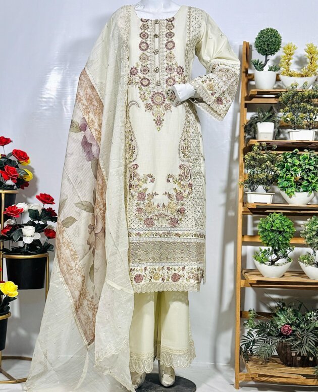 Embroidered Elegance Cotton Suit