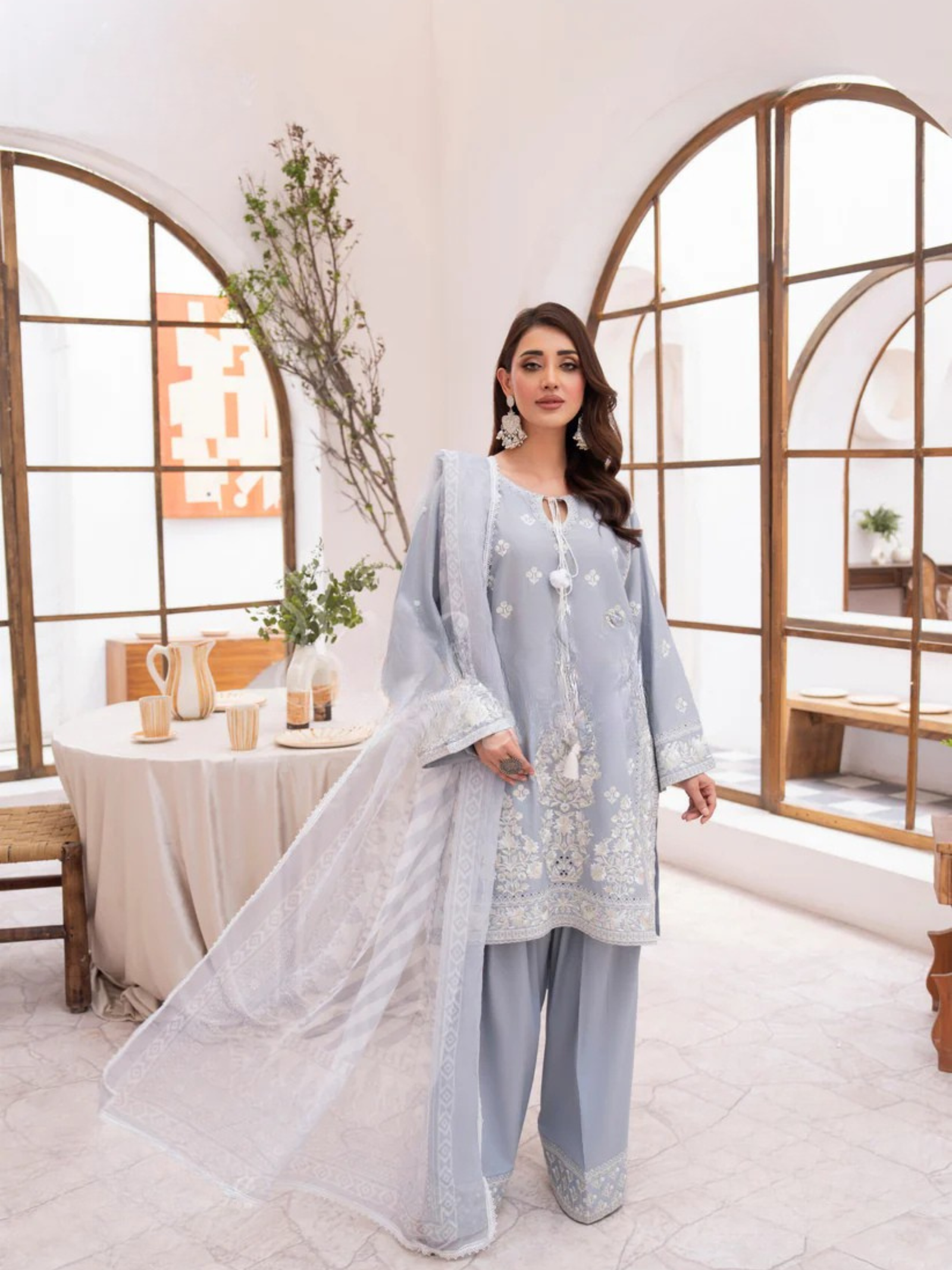 Slate Blue & Tassel Detail 3-Piece