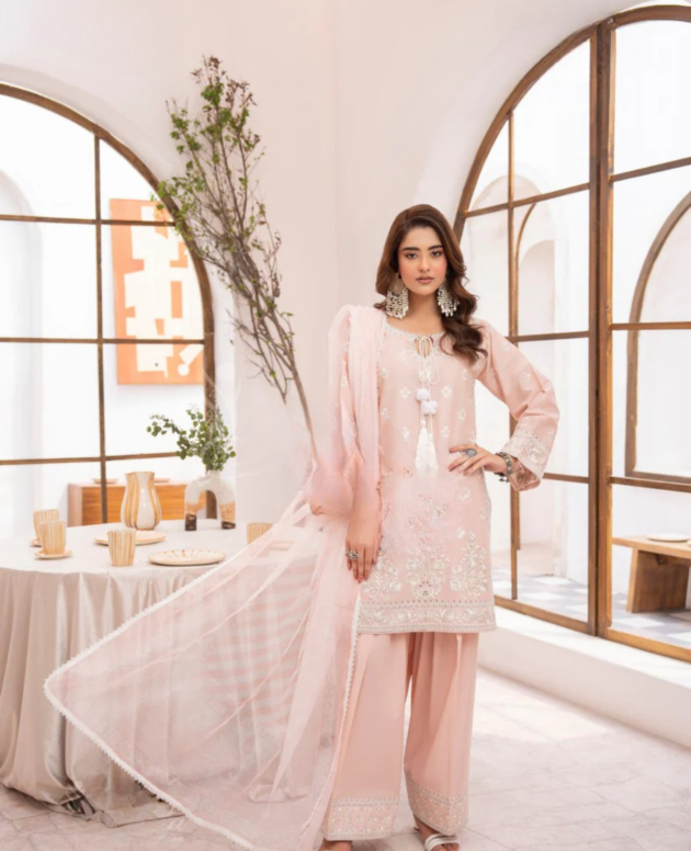 Pastel Pink & White Embroidered Suit