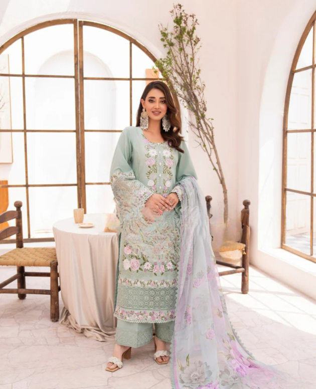 Pastel Pink & Floral Embroidered Suit
