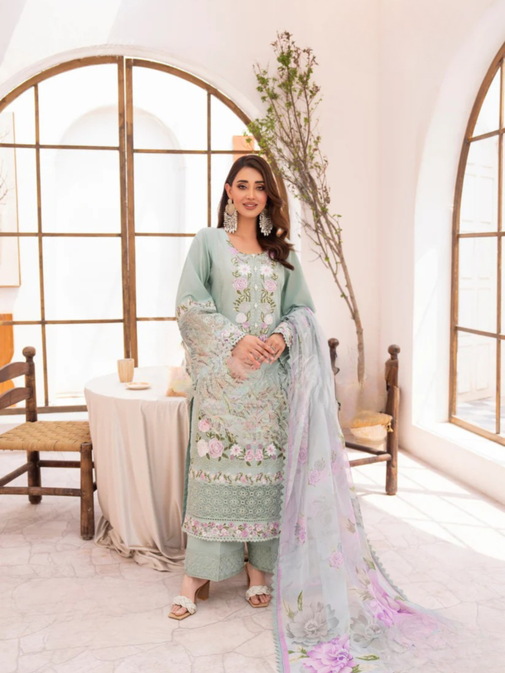 Pastel Pink & Floral Embroidered Suit