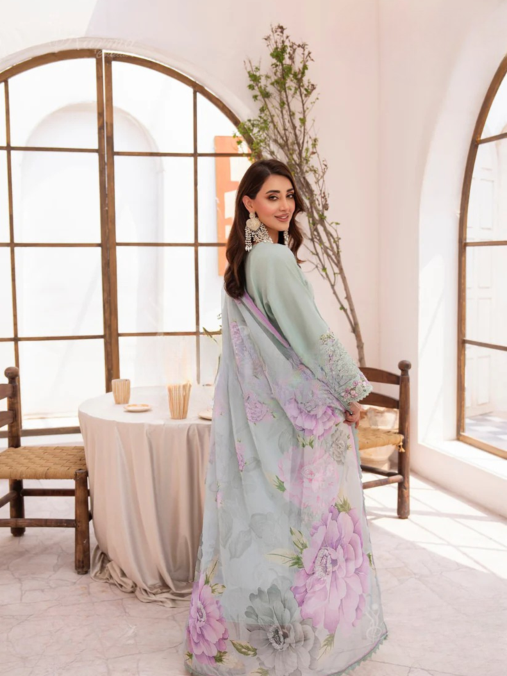 Pastel Pink & Floral Embroidered Suit - Image 2