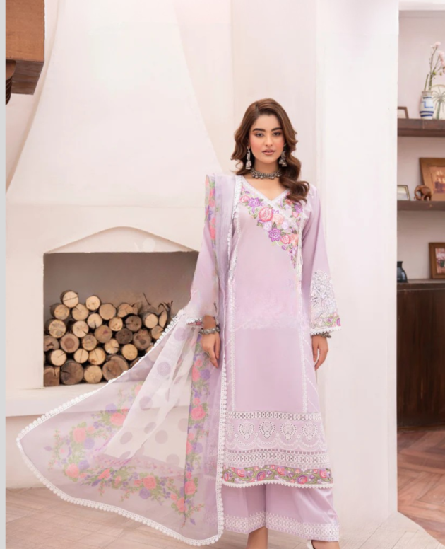 Lilac & Floral Embroidered Suit
