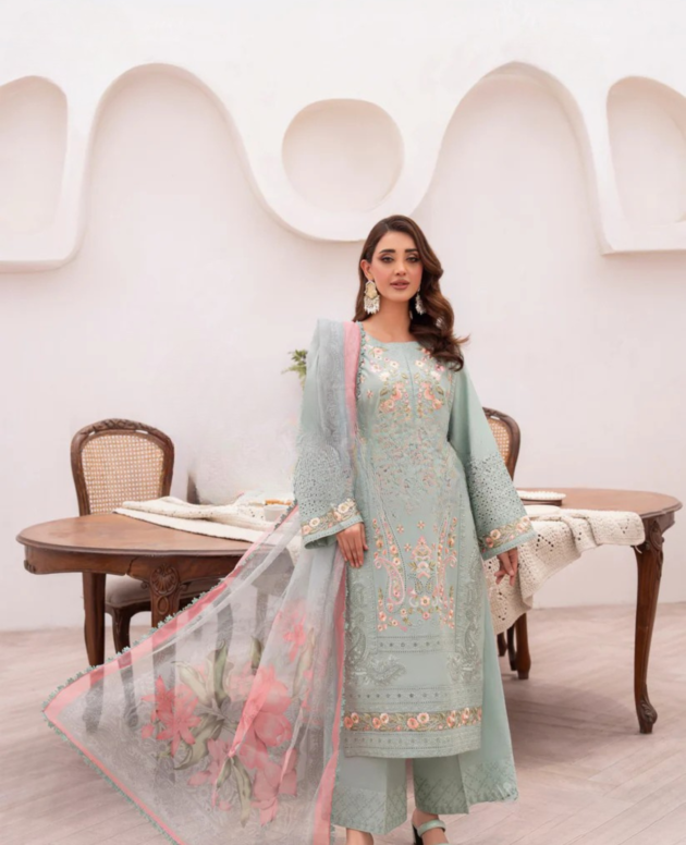 Pastel Aqua & Pink Paisley Suit