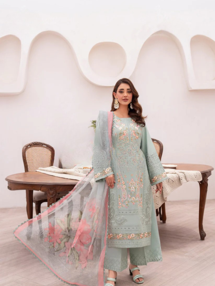 Pastel Aqua & Pink Paisley Suit